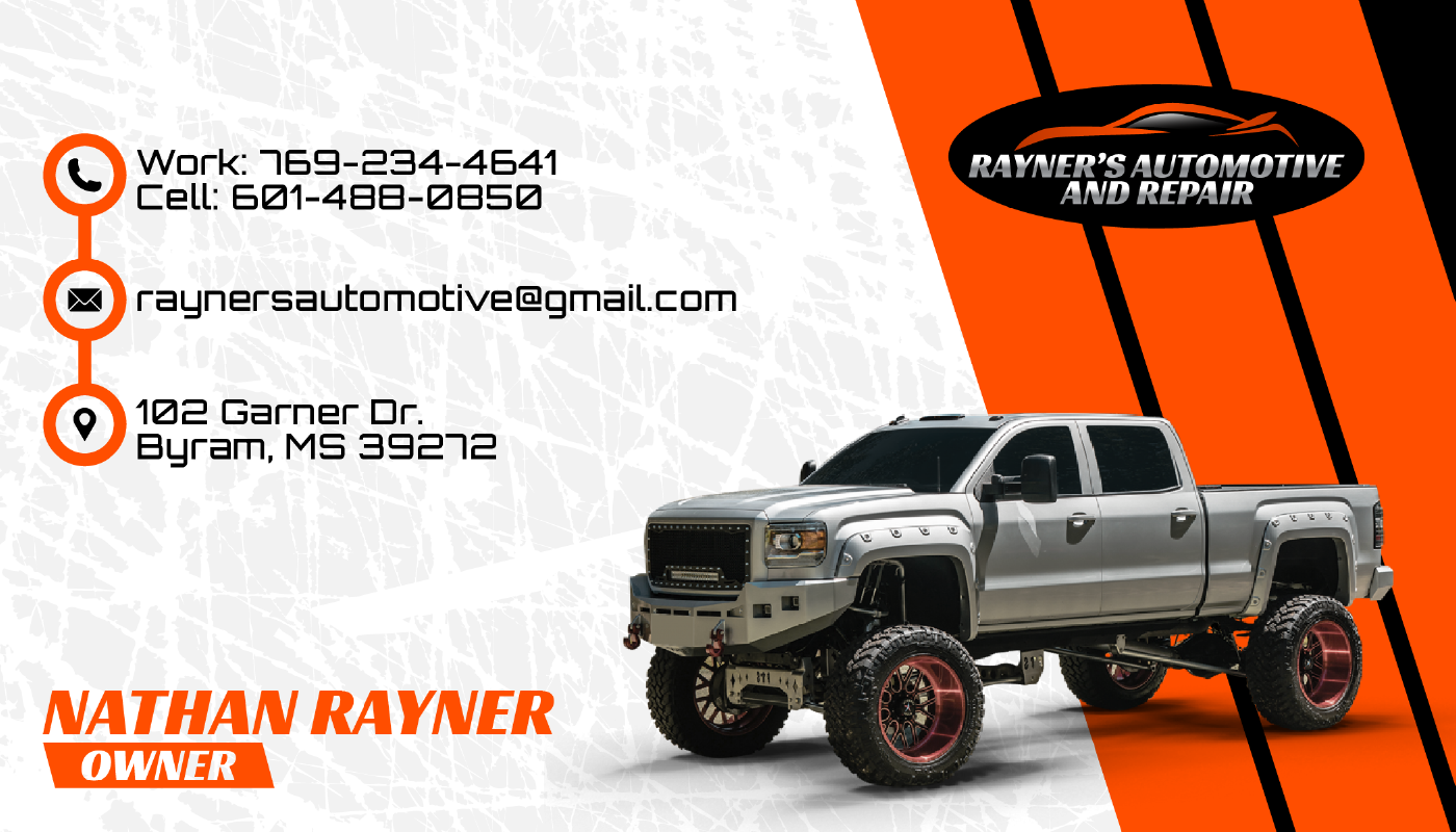Rayner's Automotive business card and promotional design by LaChute Designs